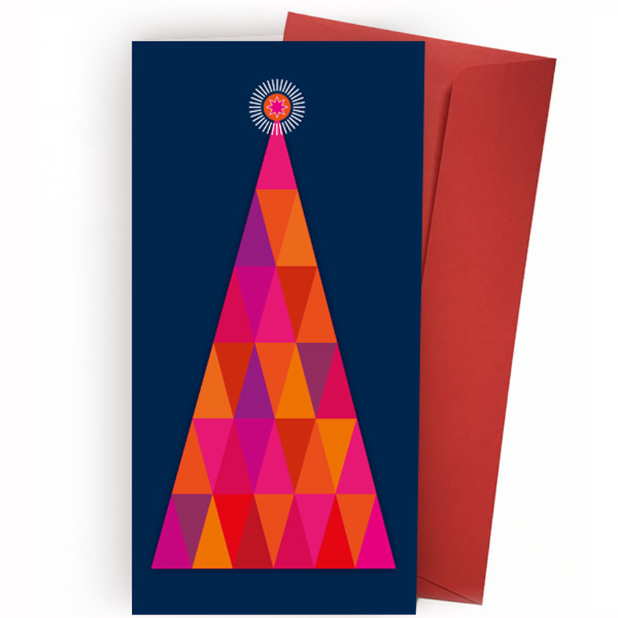Elegante Weihnachtskarte, roter Weihnachtsbaum und roter Briefumschlag, Artikel-Nr W-005
