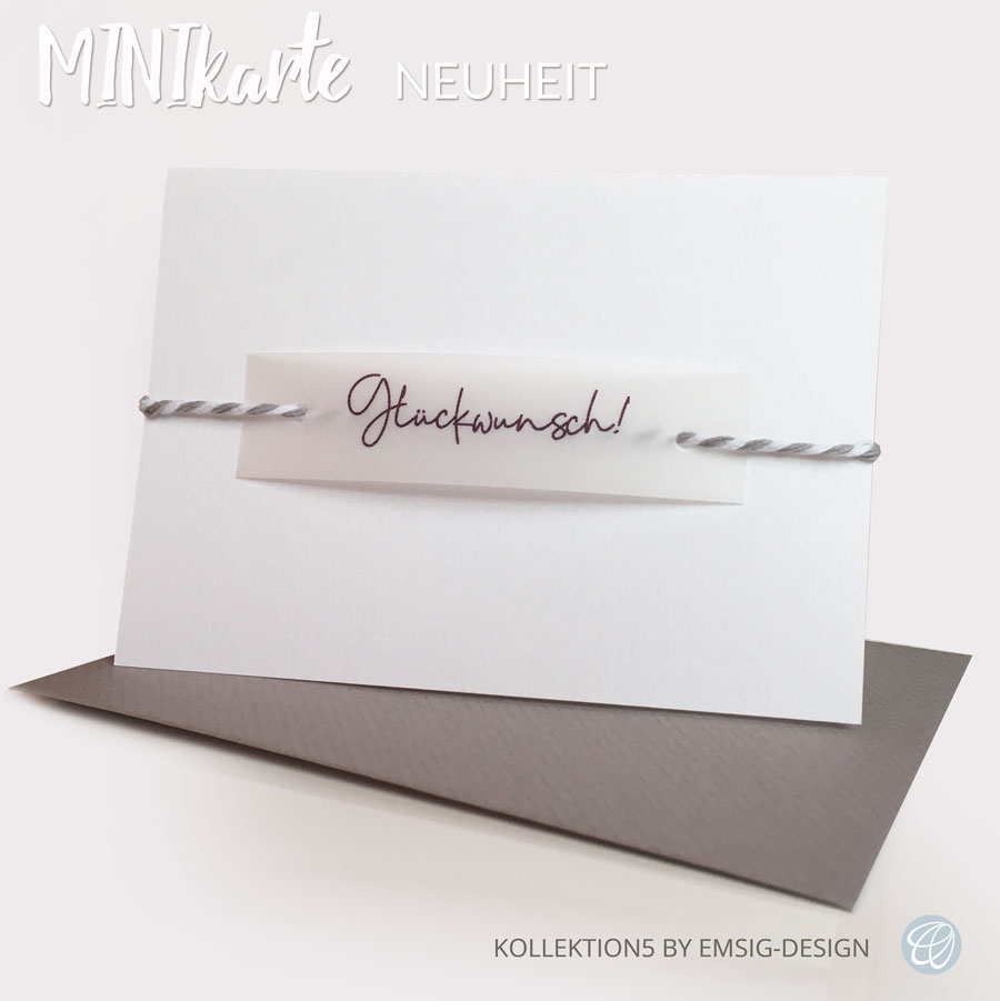 Feinpapier Minikarte mit Glückwunschfähnchen, gestreiftes Band, Gl-mini-grau-weiß-gestreifte-Kordel-Fähnchen