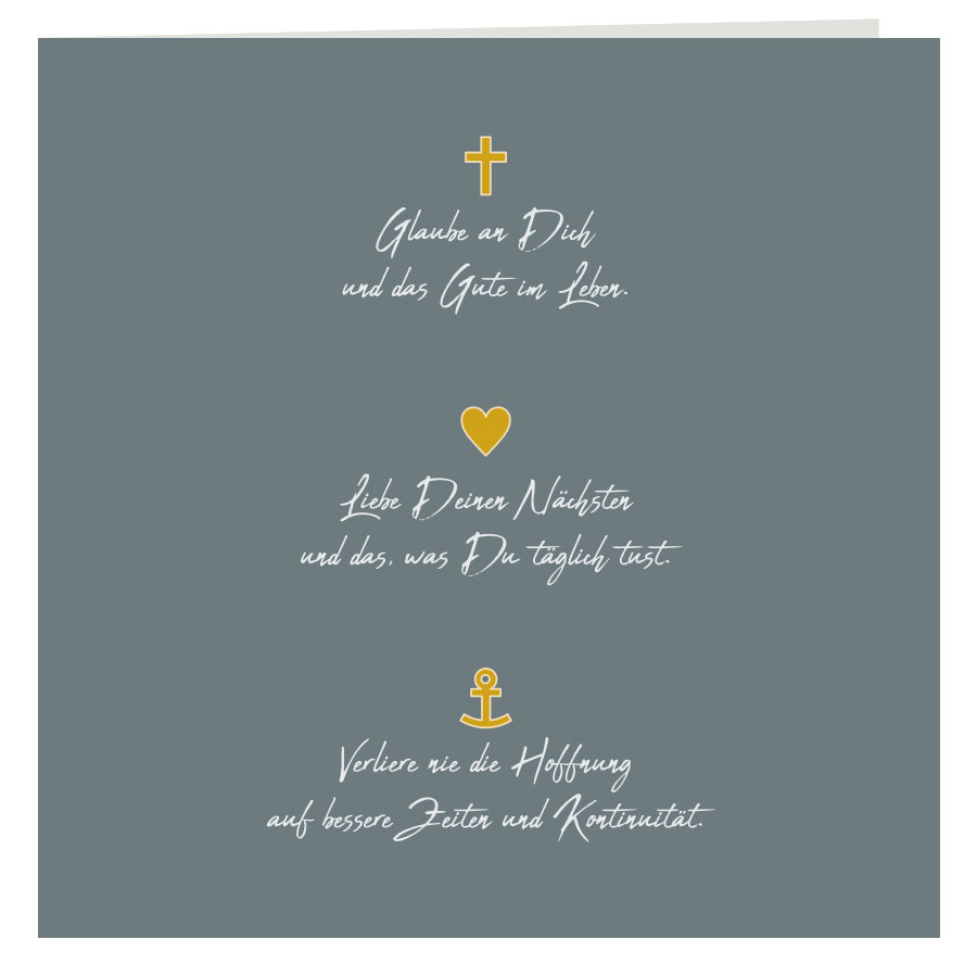 Konfirmationskarte Glaube - Liebe - Hoffnung, anthrazit gold