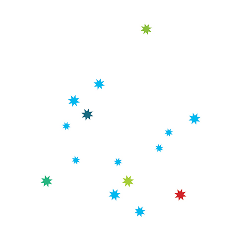 skandinavische frische Weihnachtskarte - stilisierter hellblauer Weihnachtsbaum mit großen Sternen, Artikel-Nr.: W-002.1