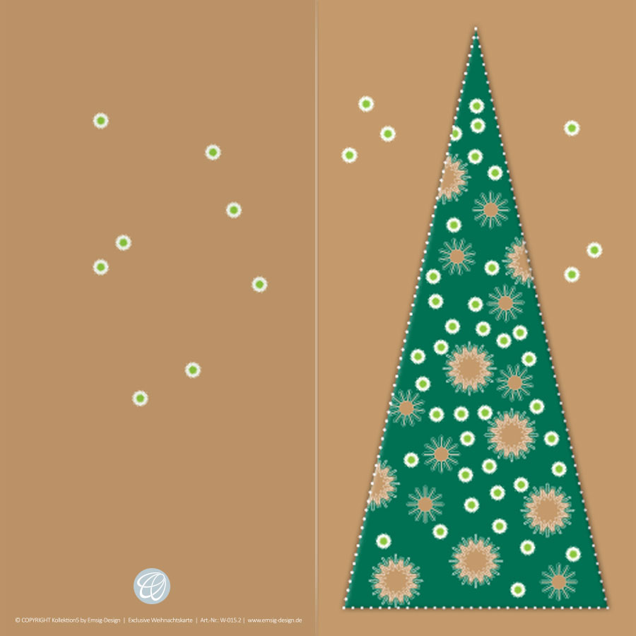 Weihnachtskarte mit grünem geschmückten Weihnachtsbaum, Rückseite bedruckt, Artikel-Nr.: W-015.2
