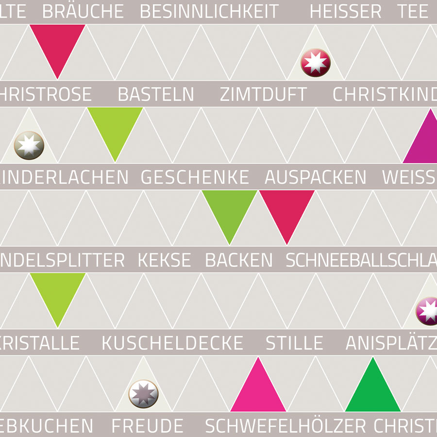 Sandfarbene Weihnachtskarte mit weihnachtlichen Begriffen, Fröhliche Weihnachten, Artikel-Nr.: W-003.1