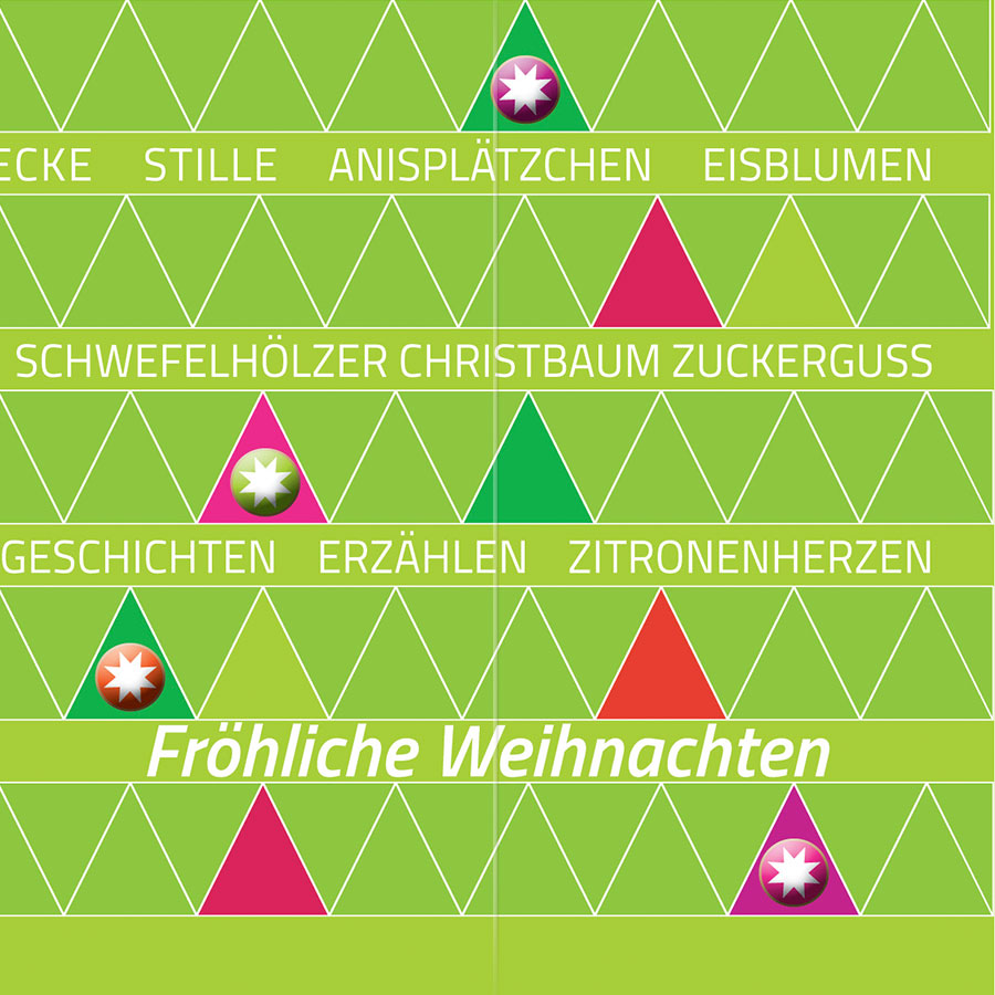 Grüne Weihnachtskarte mit weihnachtlichen Begriffen, Fröhliche Weihnachten, Artikel-Nr.: W-003