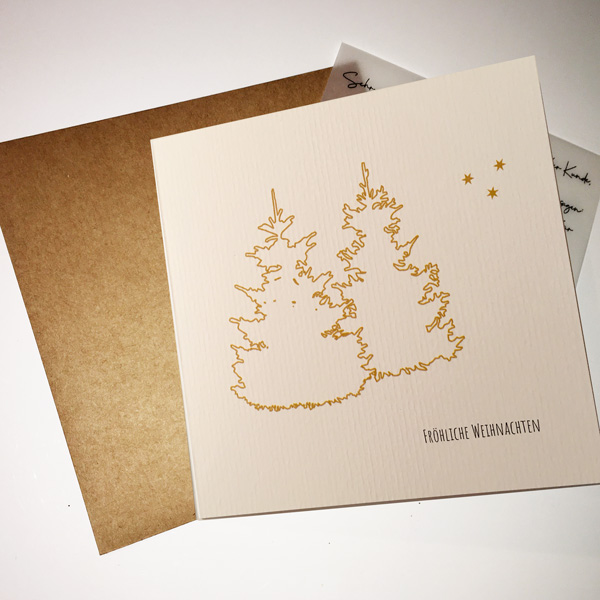 Elegante quadratische Weihnachtskarte, transp. Einleger, Kraftpapierumschlag, Artikel-Nr.: WQ-002