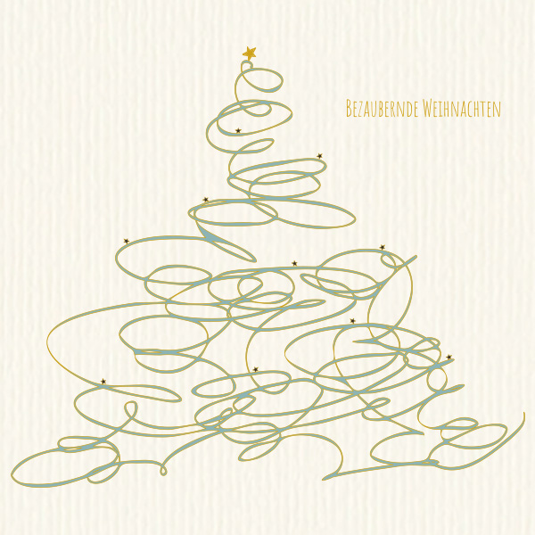 Elegante quadratische Weihnachtskarte mit gekringeltem Weihnachtsbaum und vielen Sternchen, Artikel-Nr.: WQ-003