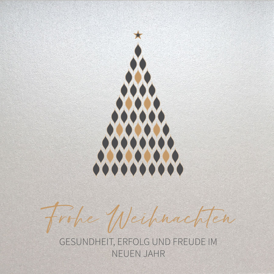 Perlmuttpapier Weihnachtskarte mit weiß gold anthrazit Weihnachtsbaum, schicke moderne Designer Weihnachtskarten, Artikel-Nr.: WQ-040.4