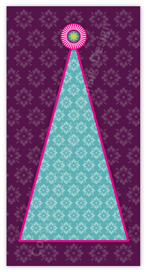 Weihnachtskarte mit lila Musterbaum, Artikel-Nr.: W-007.2