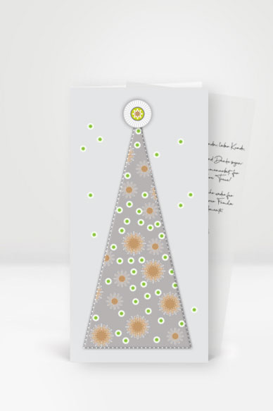wunderschöne Weihnachtskarte, stilisierter silbergrau, gold und grüner Weihnachtsbaum
