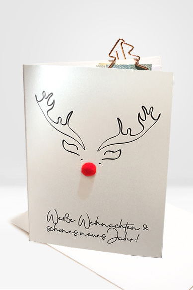 Weihnachtskarte red nose reendeer mit Bollennase, Artikel-Nr:W-mini-001