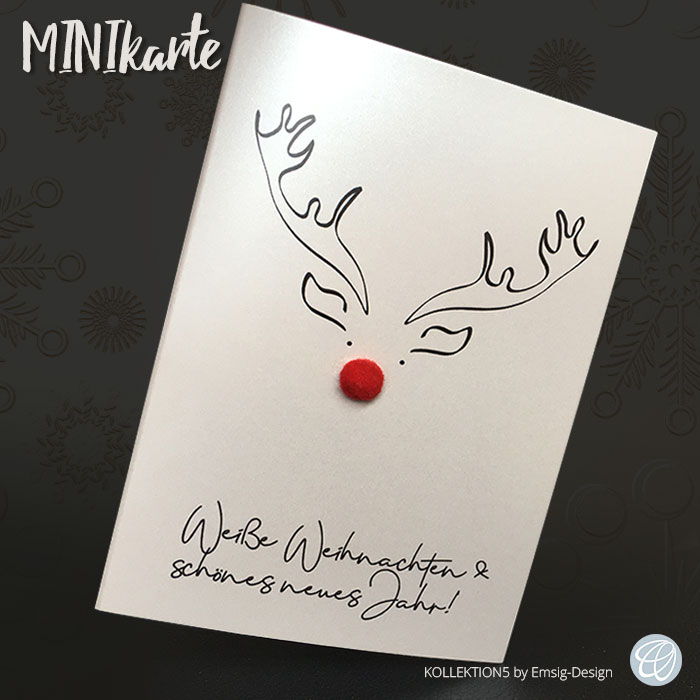 Minikarte, witzige originelle kleine Minikarte mit Rudolph, the Red-Nosed Reindeer und roter Bollennase, Artikel-Nr.: W-mini-001