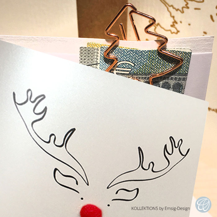 Minikarte, witzige originelle kleine Minikarte mit Rudolph, the Red-Nosed Reindeer und roter Bollennase, Artikel-Nr.: W-mini-001