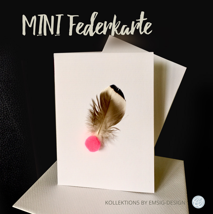 Mini Glückwunschkarte mit echter Feder und neonpinkem Bollen, G-mini-Feder+Bollen-neonpink