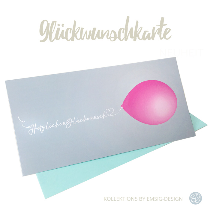 Glückwunschkarte rosa Luftballon, Artikel-Nr: GL-006