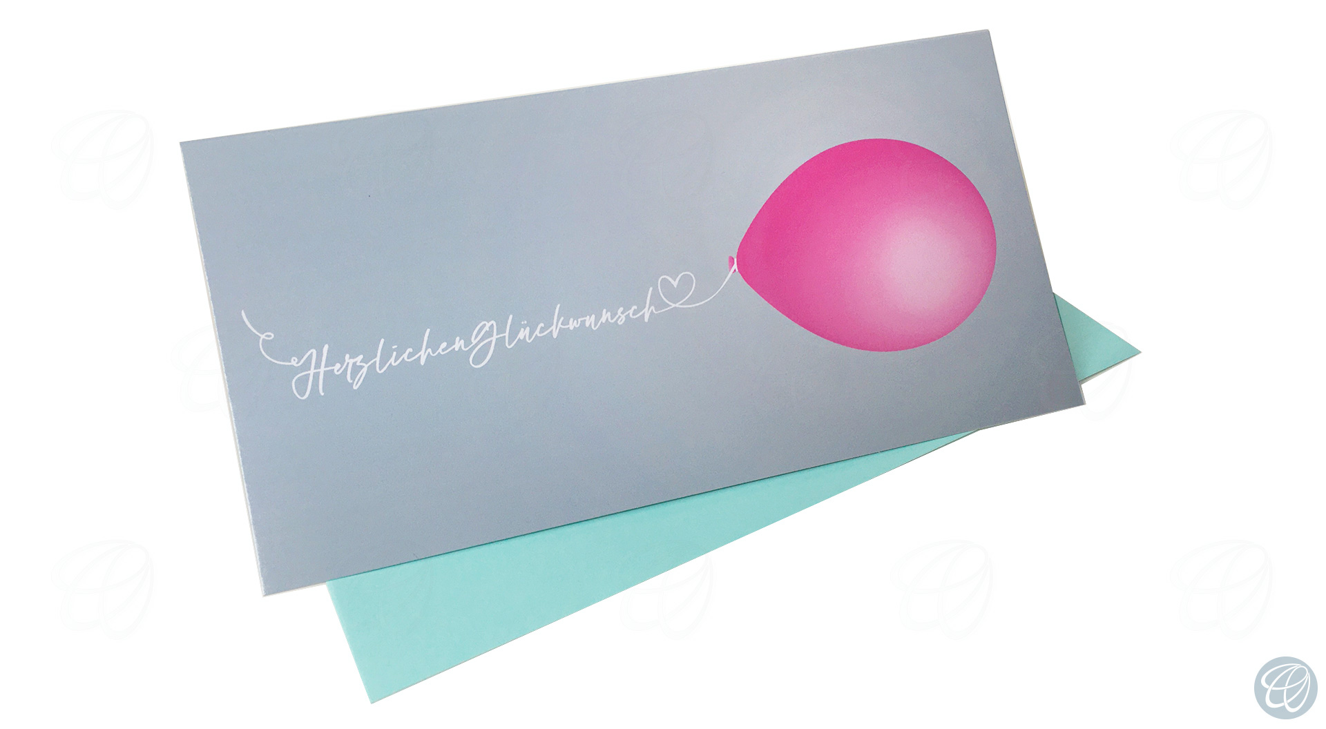 Pastellfarbene Glückwunschkarte mit einem rosa Luftballon, Art.-Nr.: GL-006