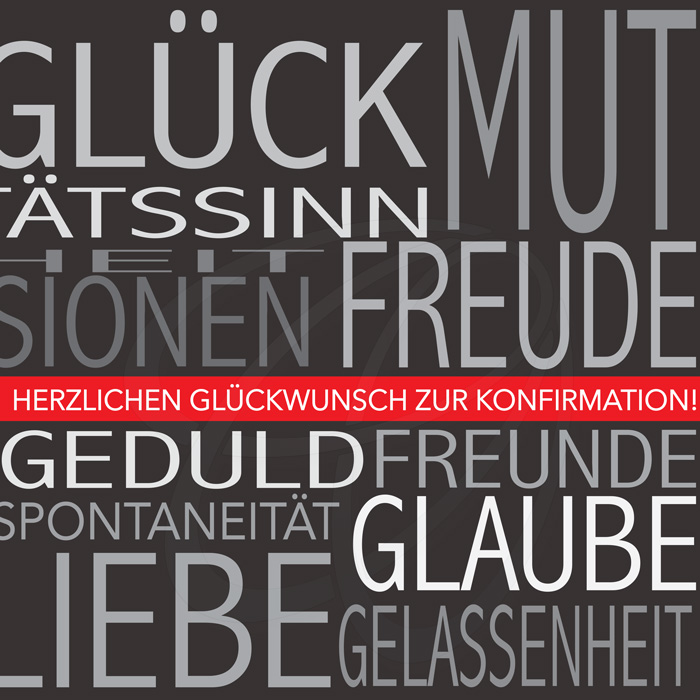 Gute Wünsche Konfirmationskarte, in grau und rot, Artikel-Nr.: KON-1001.2