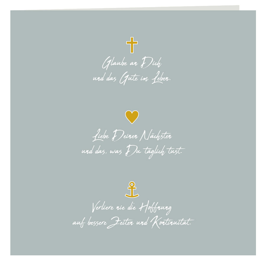 Konfirmationskarte Glaube - Liebe - Hoffnung, grau gold