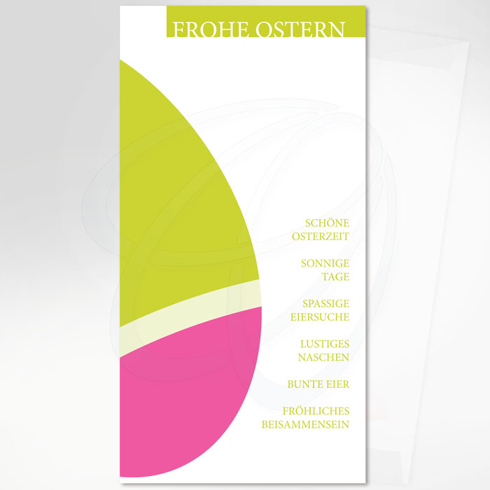 Knallige pink grüne Osterkarte, transparenter Briefumschlag, Artikel-Nr.: O-101