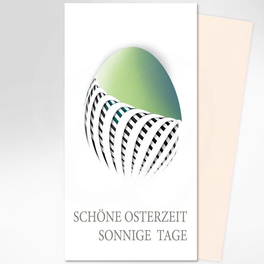Grünes Ei im Körbchen, champagnerfarbener Briefumschlag, Artikel-Nr.: O-102
