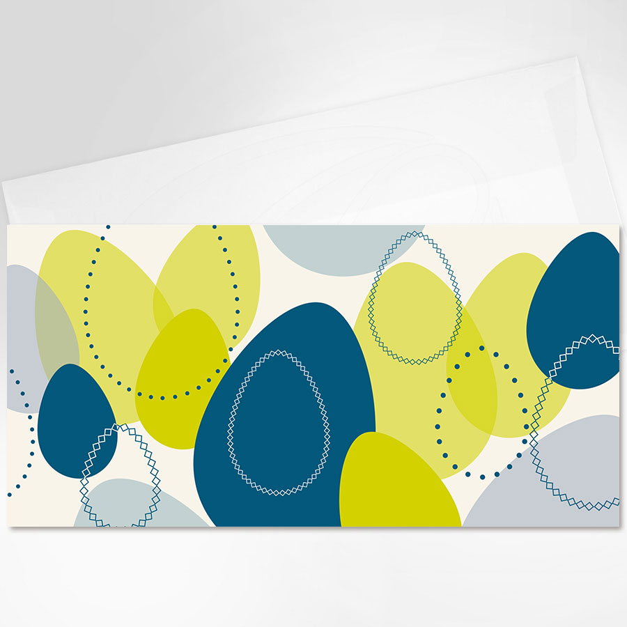 skandinavisch mit tanzenden Ostereiern, weisser Briefumschlag, Artikel-Nr.: O-701