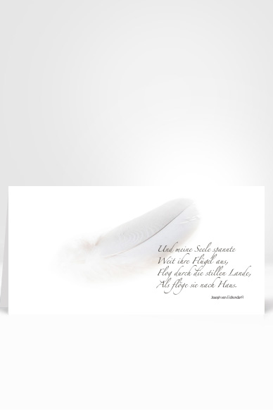 Moderne Trauerkarte mit weißer Feder, Gedicht Mondnacht von J. v. Eichendorff, Artikel-Nr:T-002