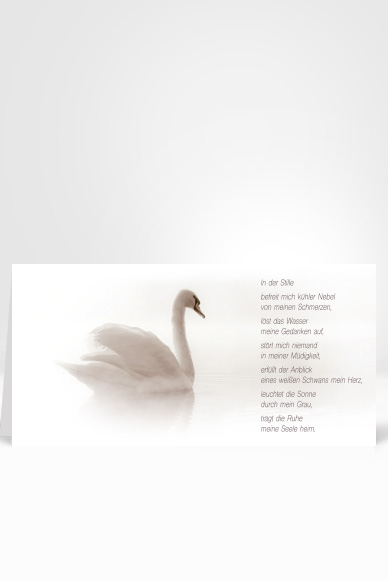 Moderne Trauerkarte, weißer Schwan, Gedicht in der Stille, Artikel-Nr:T-021