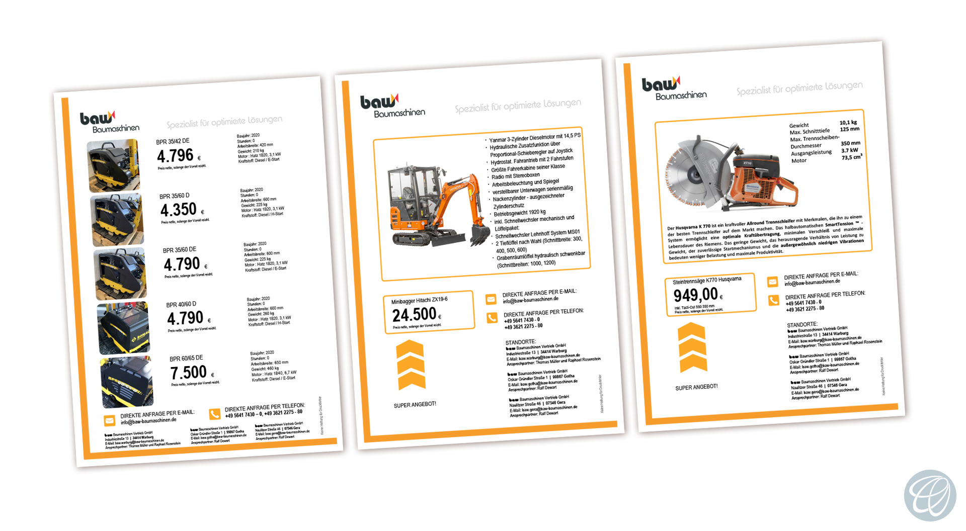 interaktive PDF, Gestaltung für BAW Baumaschinen Vertrieb GmbH